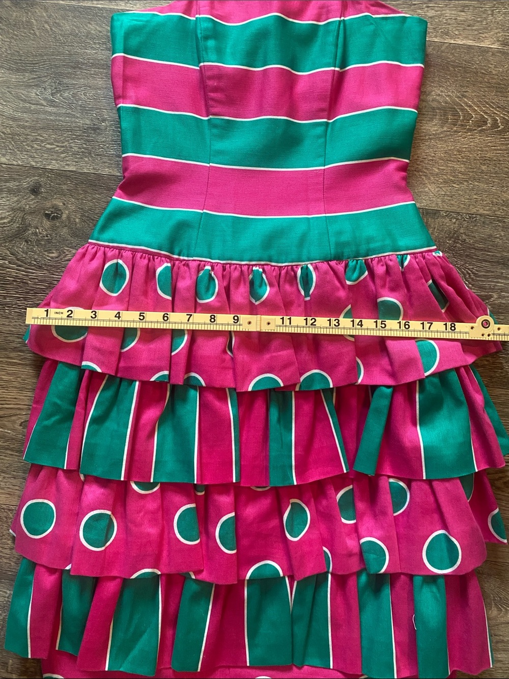 Strapless Pink & Teal Tiered Ruffle Dress - Picture 7 of 16